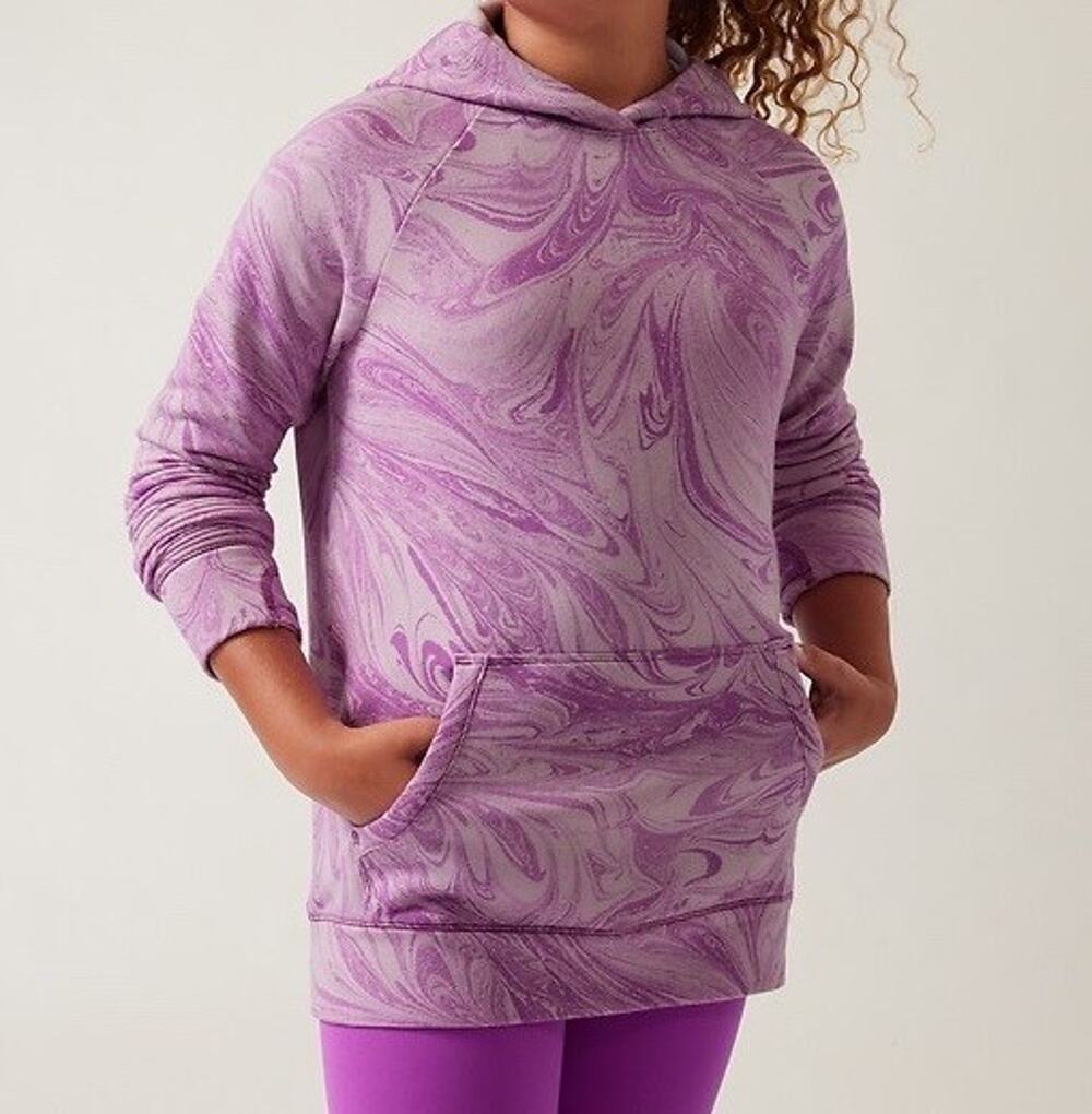 Athleta Girl Purple Marble In Your Element 2.0 Sumi Fleece Lined Hoodie Sz L/12